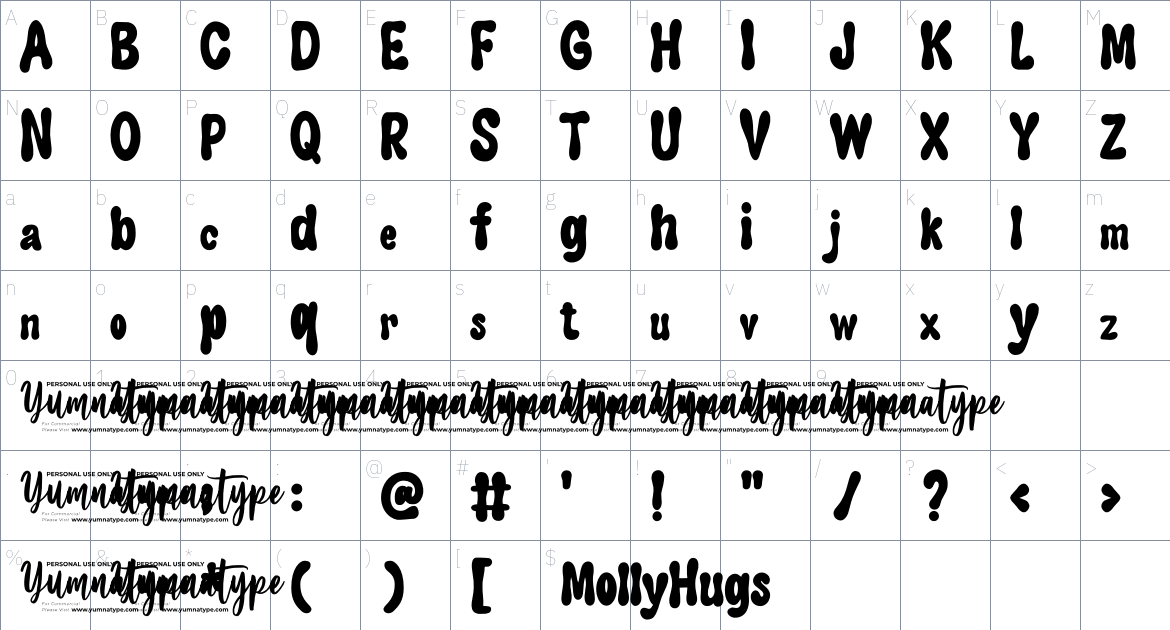 Molly Hugs font Character Map