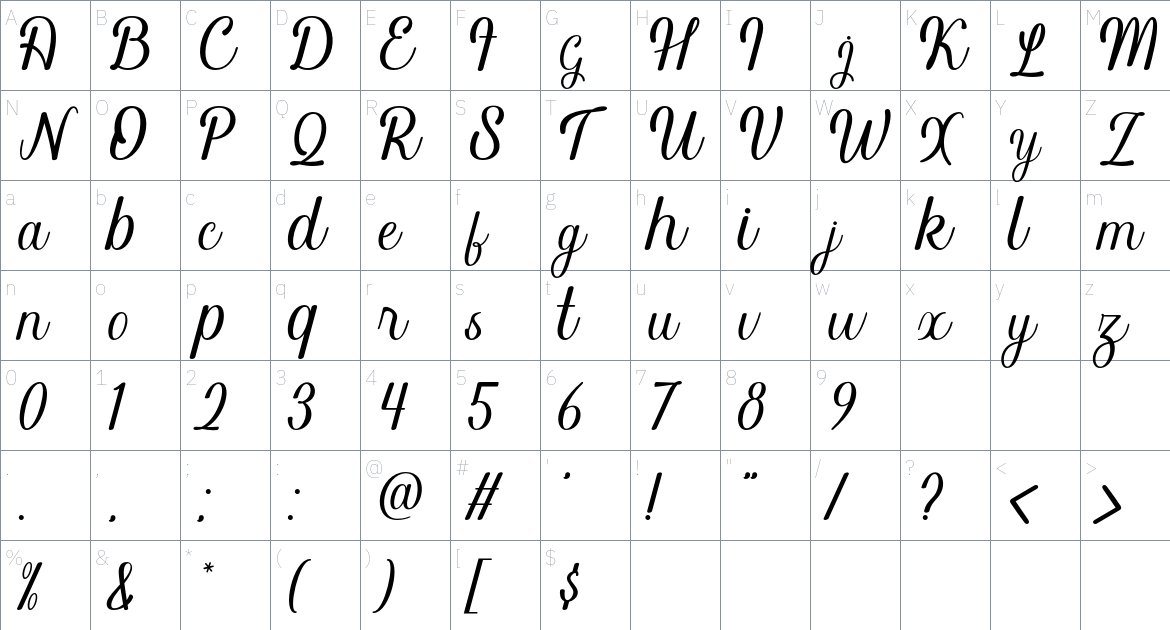 Blackine font Character Map