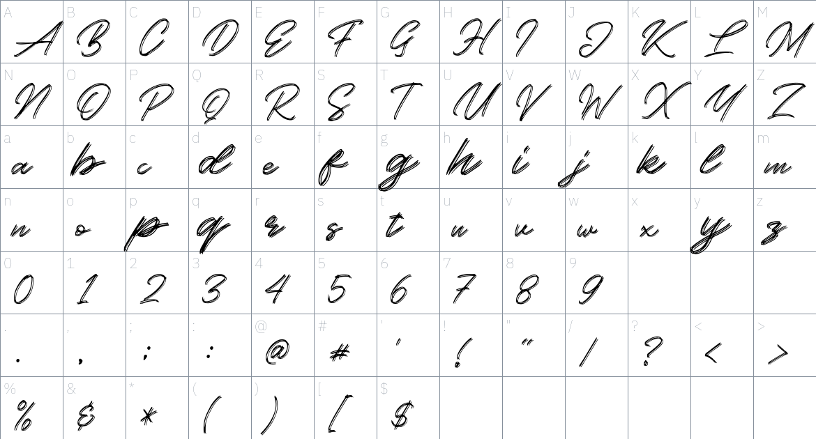 Kallisa Script font Character Map