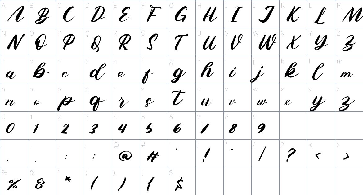 Marina font Character Map