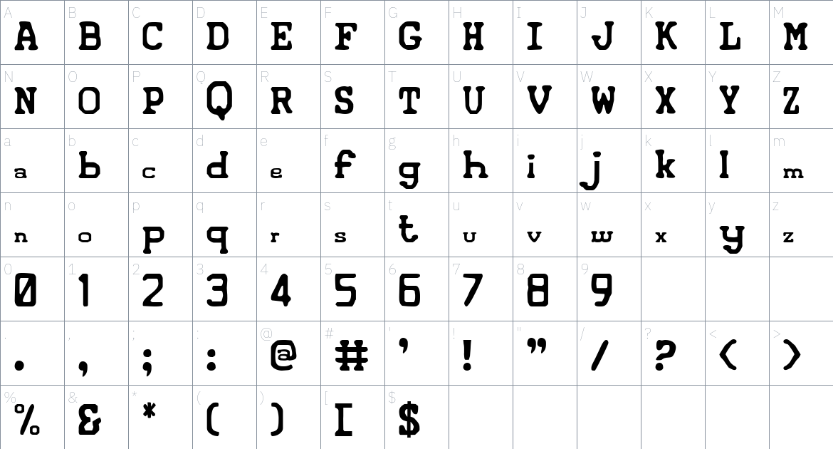 Iconified font Character Map