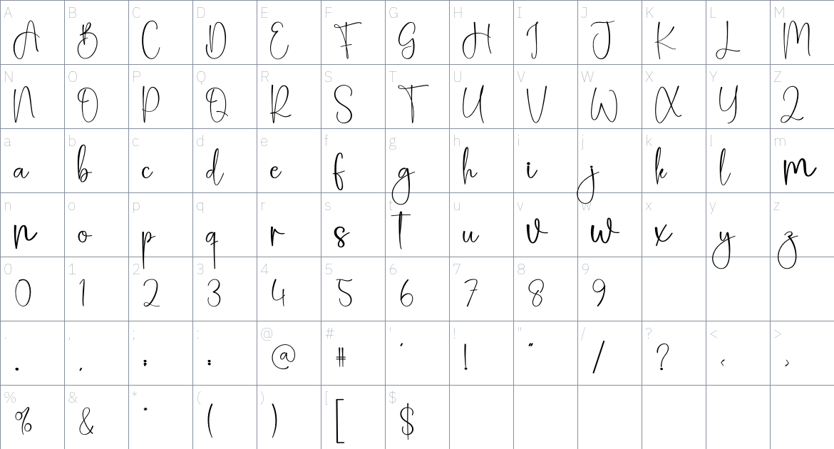 Bustling font Character Map