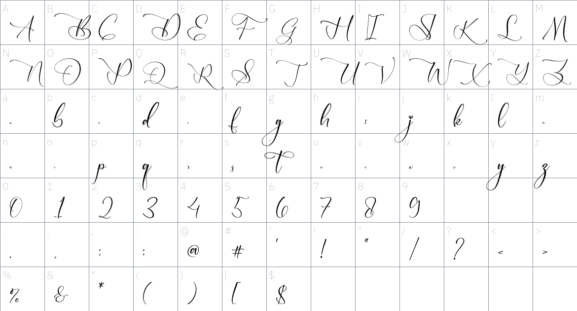 Qardesha Simphonyta font Character Map