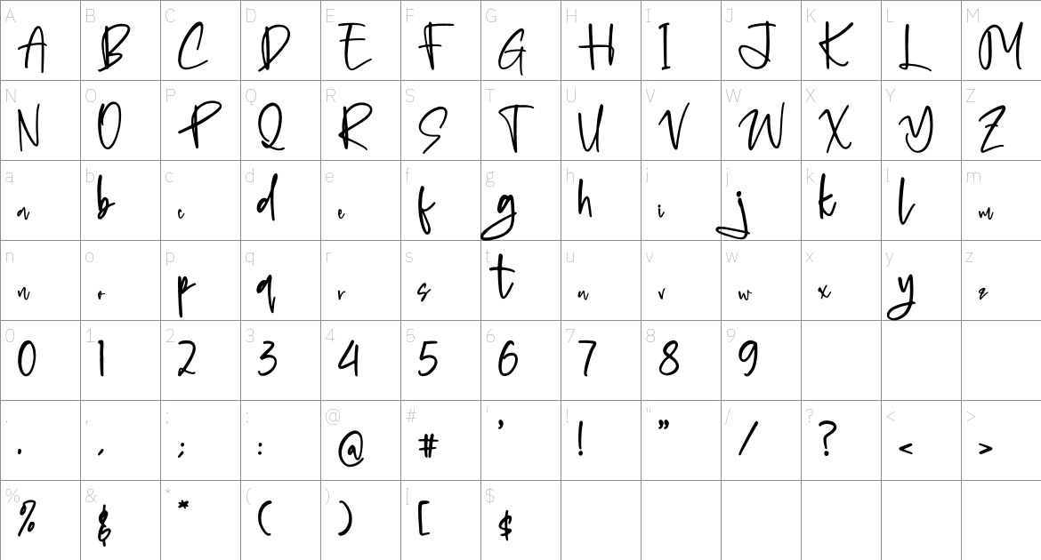 Harvest Something font Character Map