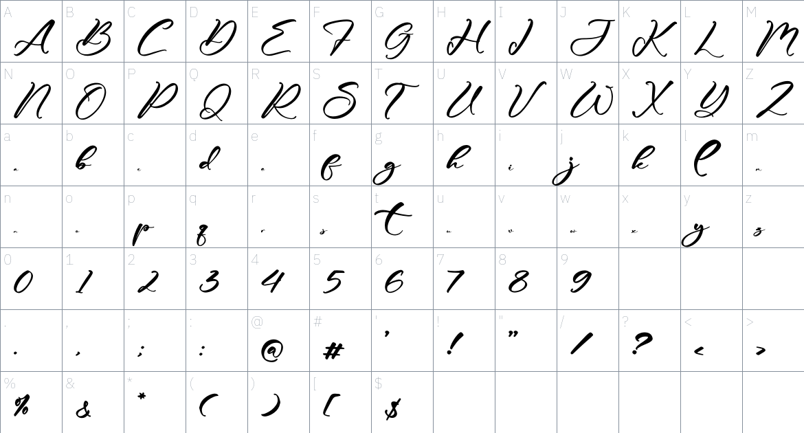 Brillytan Flemingo font Character Map