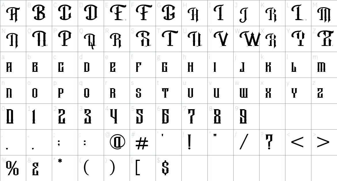 Hanzow Sewick font Character Map