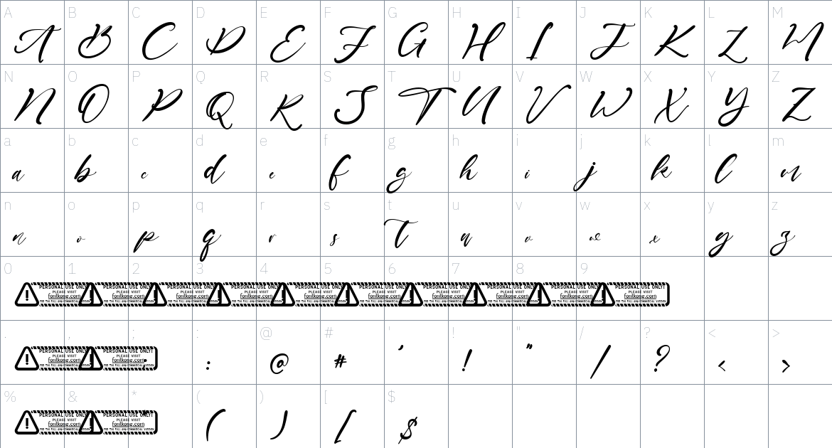 Daniel Jamie font Character Map