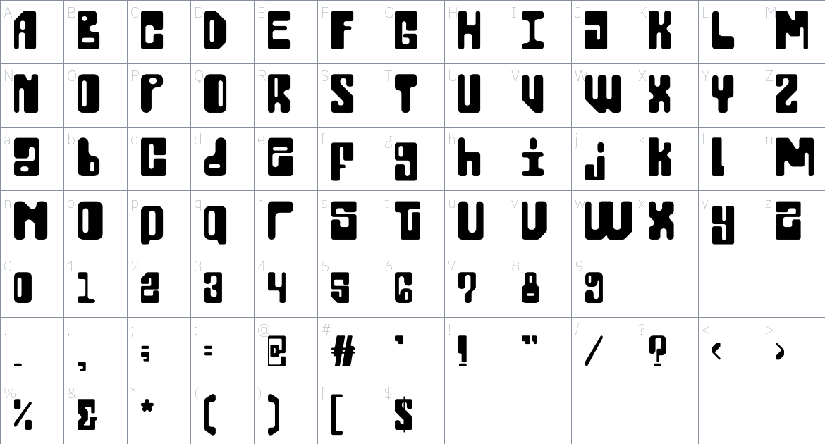 Wofisty font Character Map