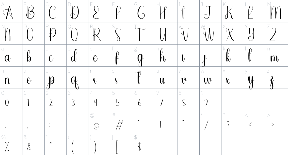 Knitting font Character Map