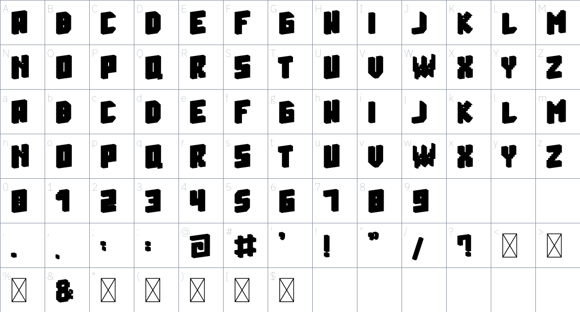 Red Pixel 3D Font font Character Map