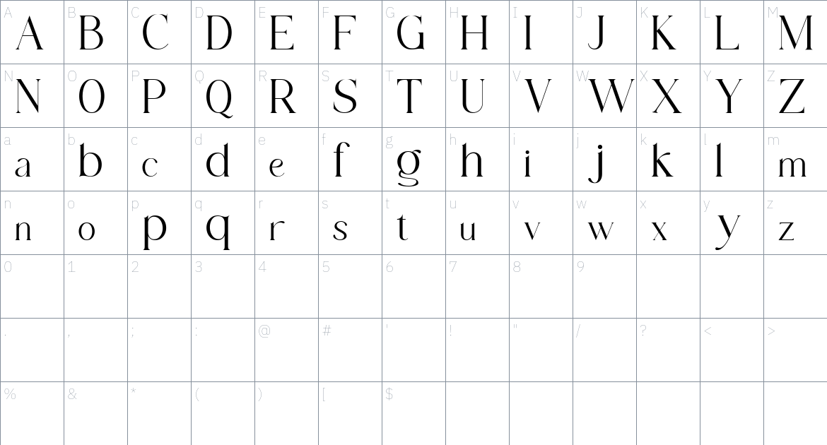 Mogan font Character Map