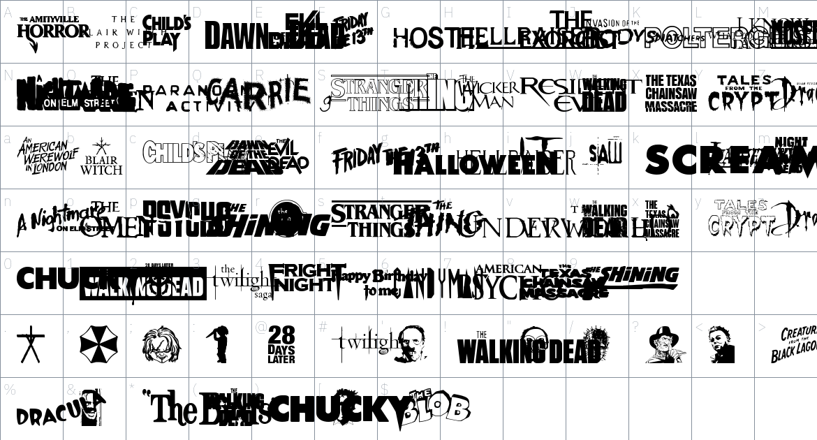 Scary Movie Gallery font Character Map