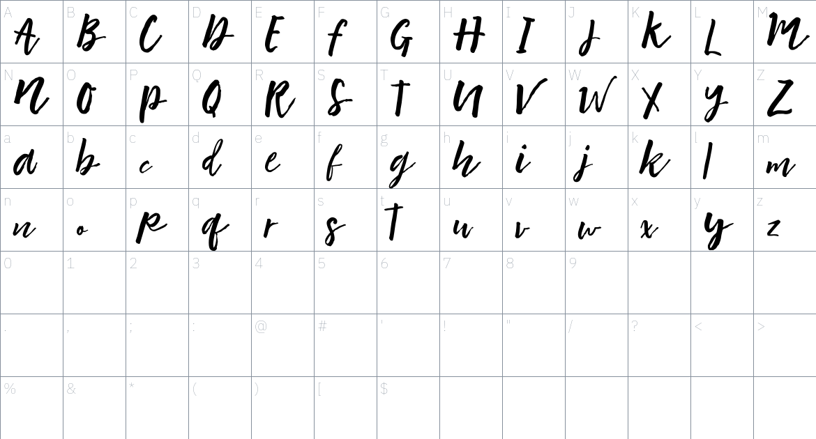 Motisan font Character Map