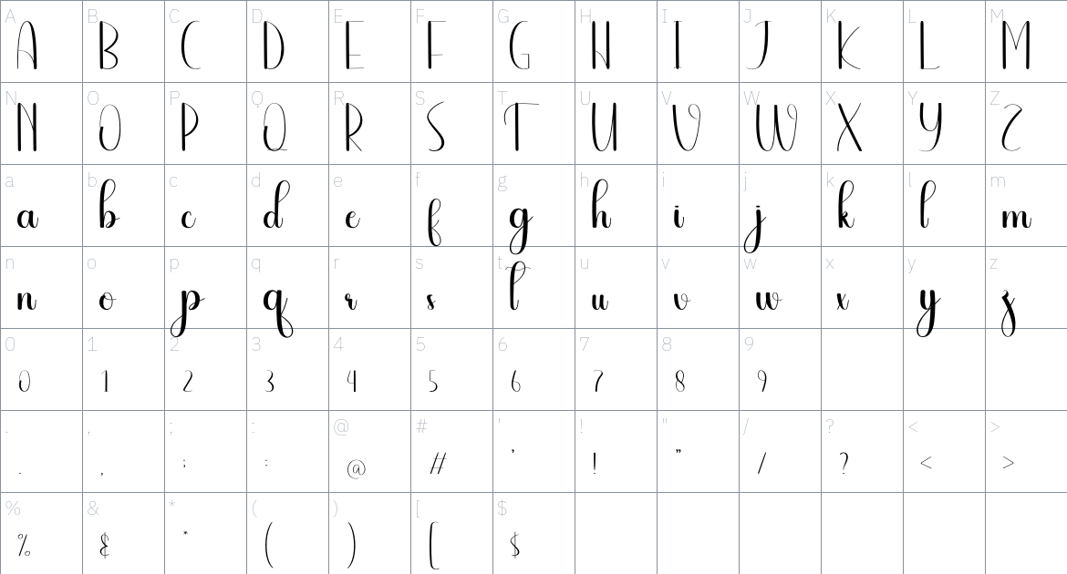 Ourline font Character Map