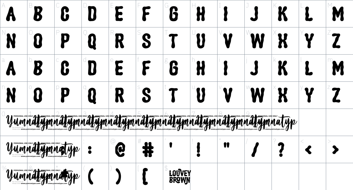 Louvey Brown font Character Map