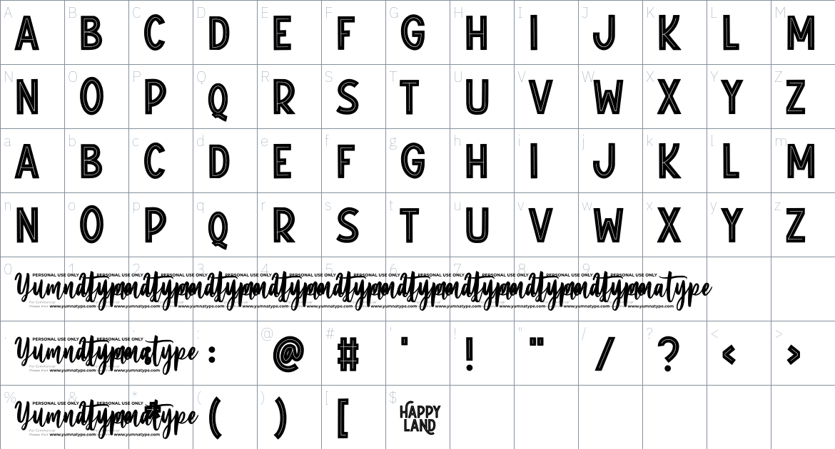 Happy Land font Character Map