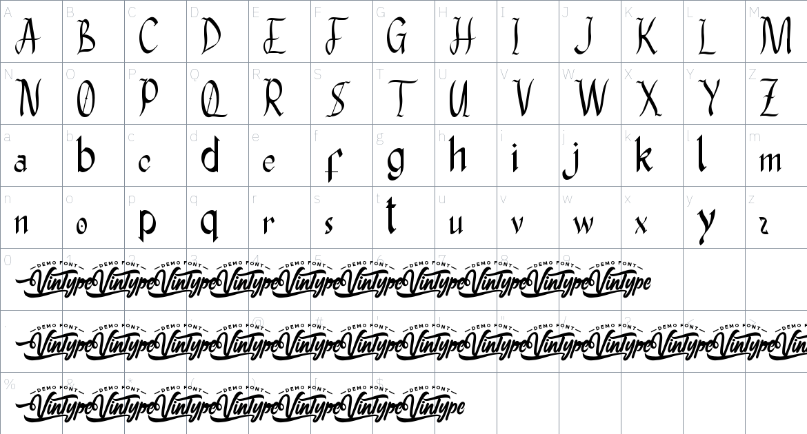 Secret History font Character Map