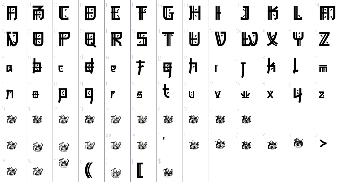 Bukama font Character Map