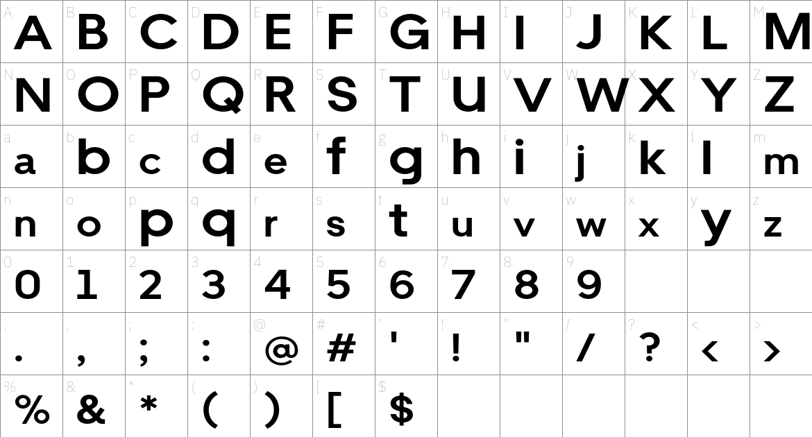 Smeltex font Character Map