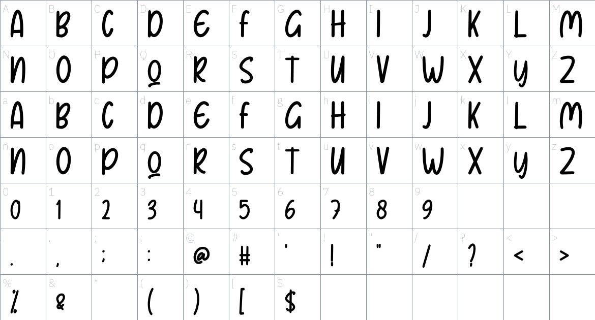 Bancors font Character Map