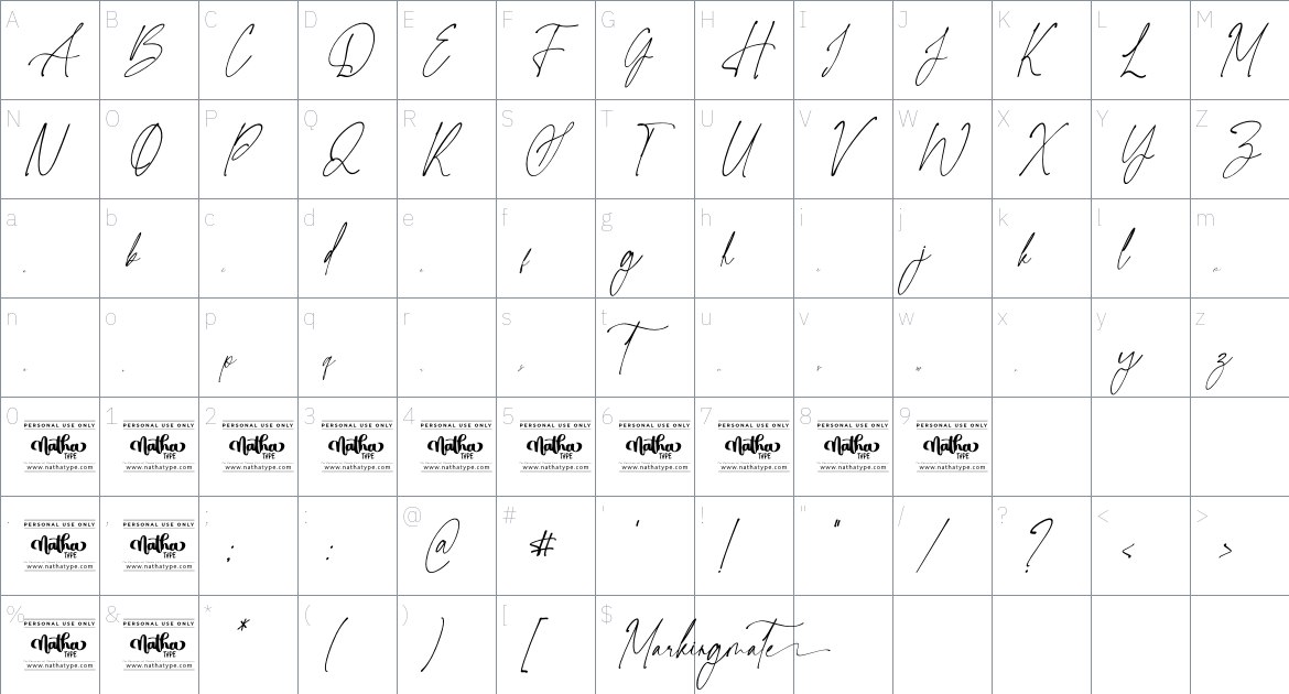 Markingmate font Character Map