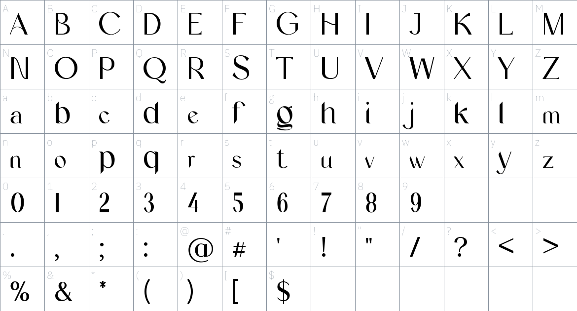 Aqueduct font Character Map