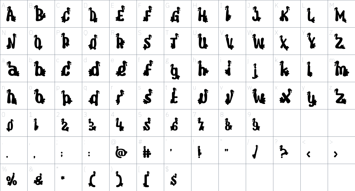 Joyful Turkey font Character Map