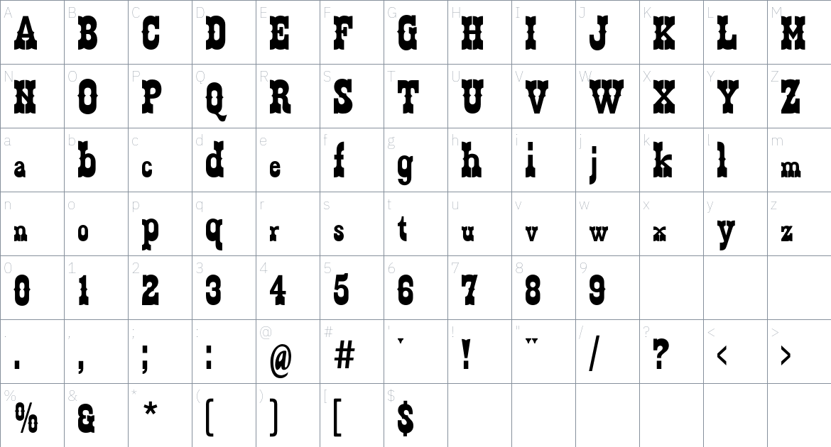 Infernoment font Character Map