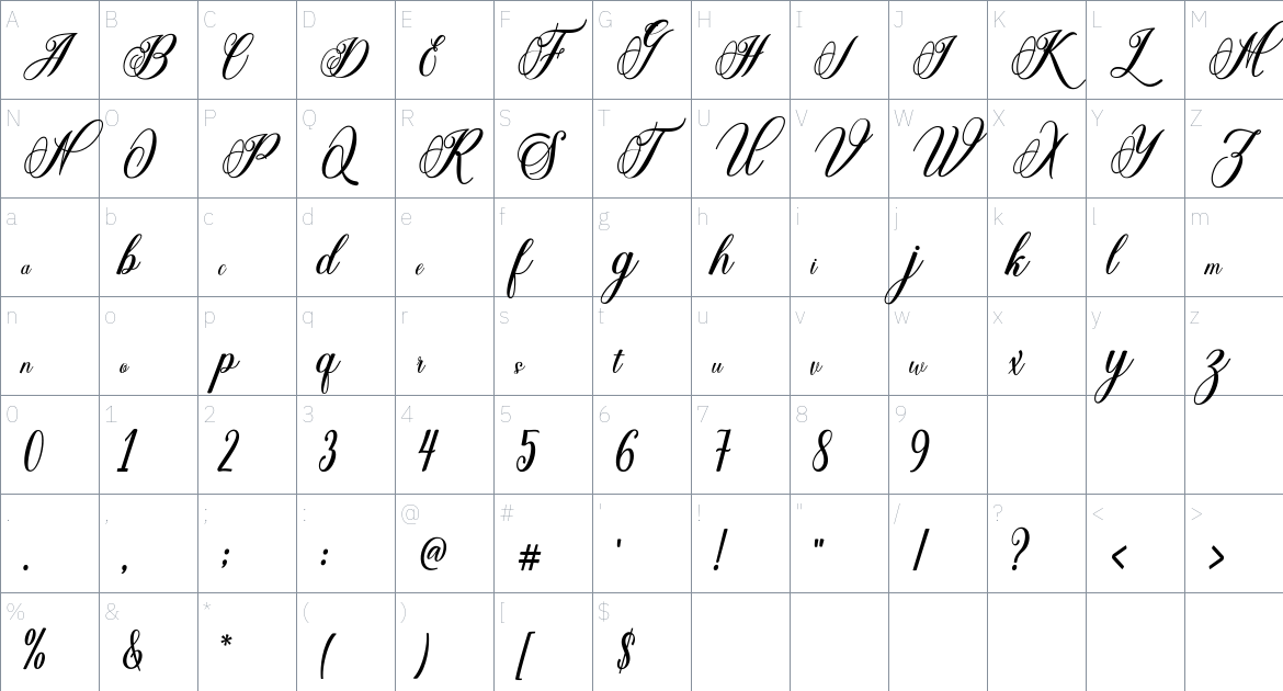 Silentha font Character Map