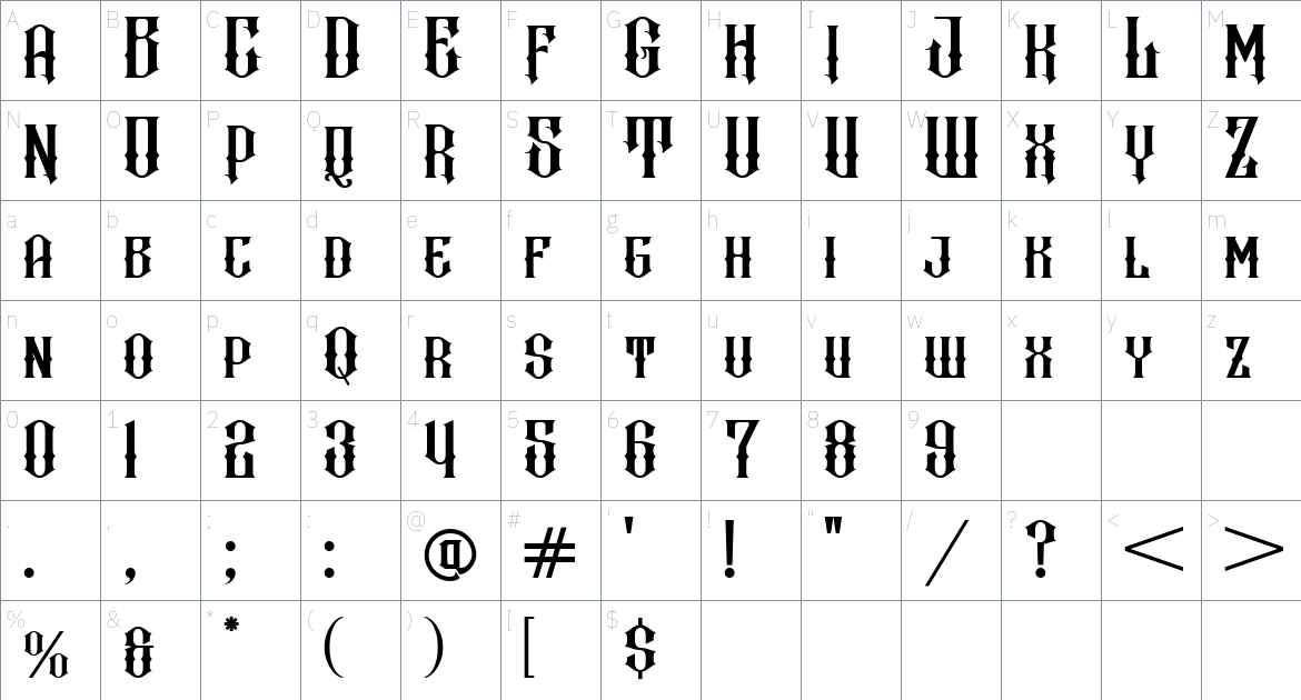 Hewina font Character Map