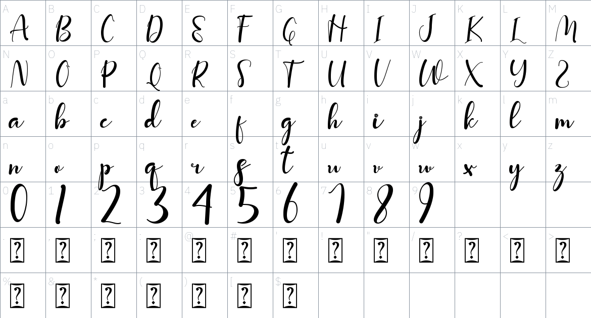 Bettaria Spring font Character Map