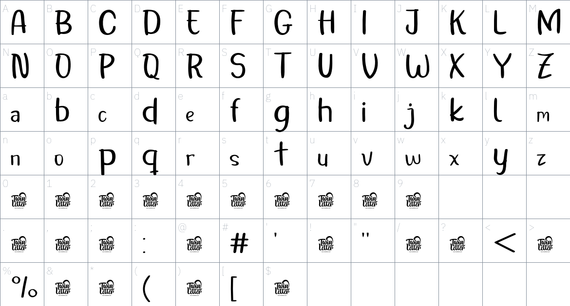 Benah font Character Map