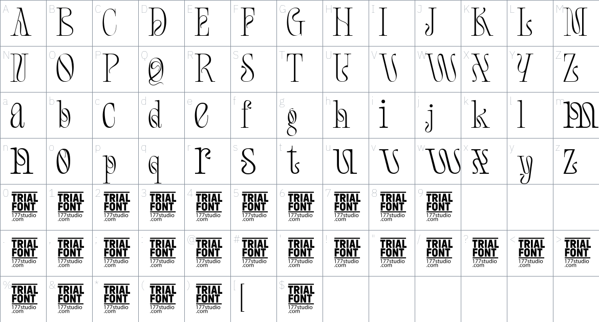 Continents Boundless font Character Map