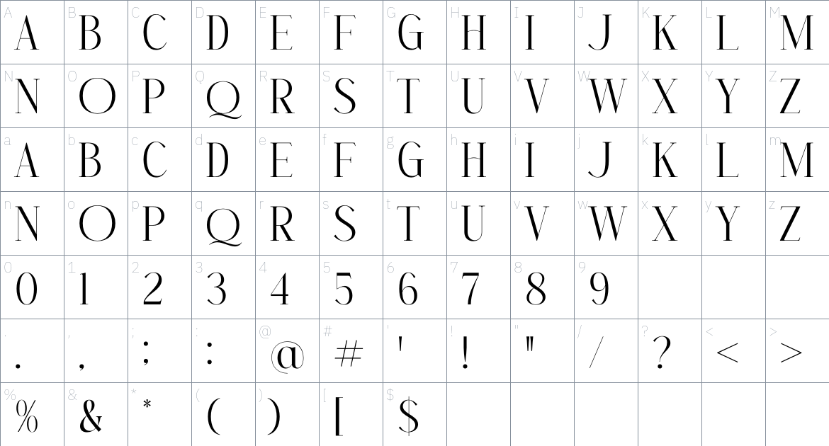 Menasha Brown font Character Map