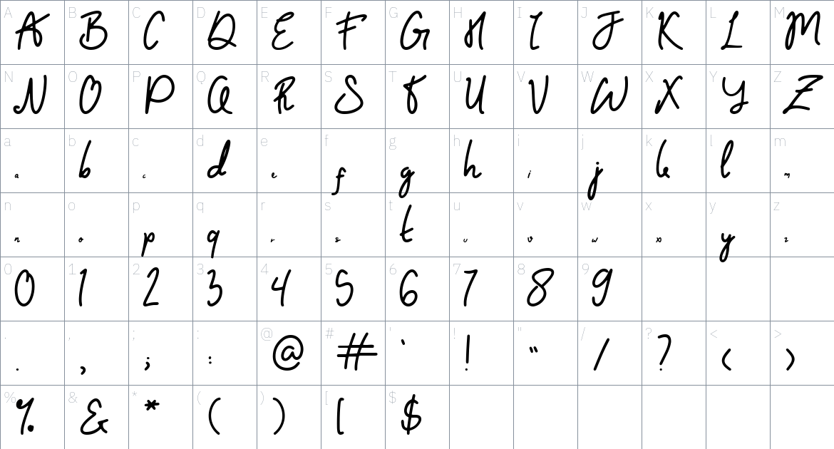 Bokahume font Character Map