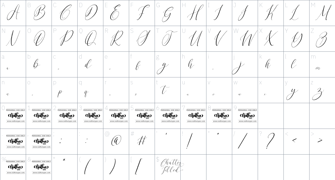 Chatter Filled font Character Map