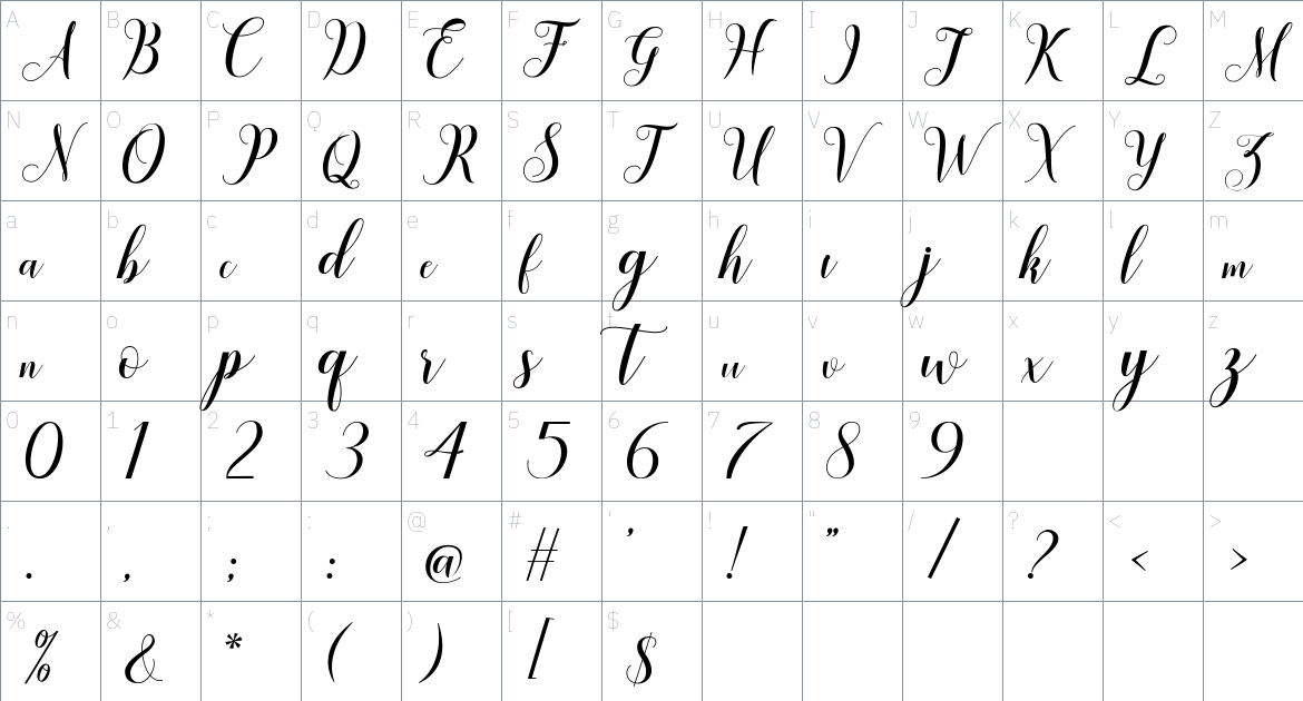 Shafira font Character Map