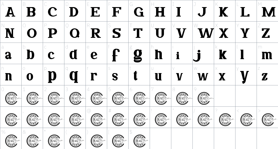 Dakota Spring font Character Map