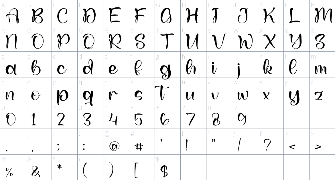 Daylight Harvest font Character Map