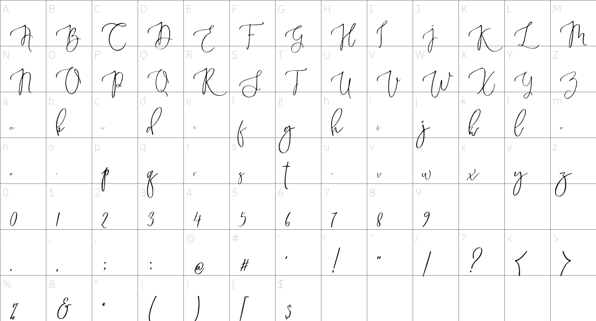 Marsya Script font Character Map