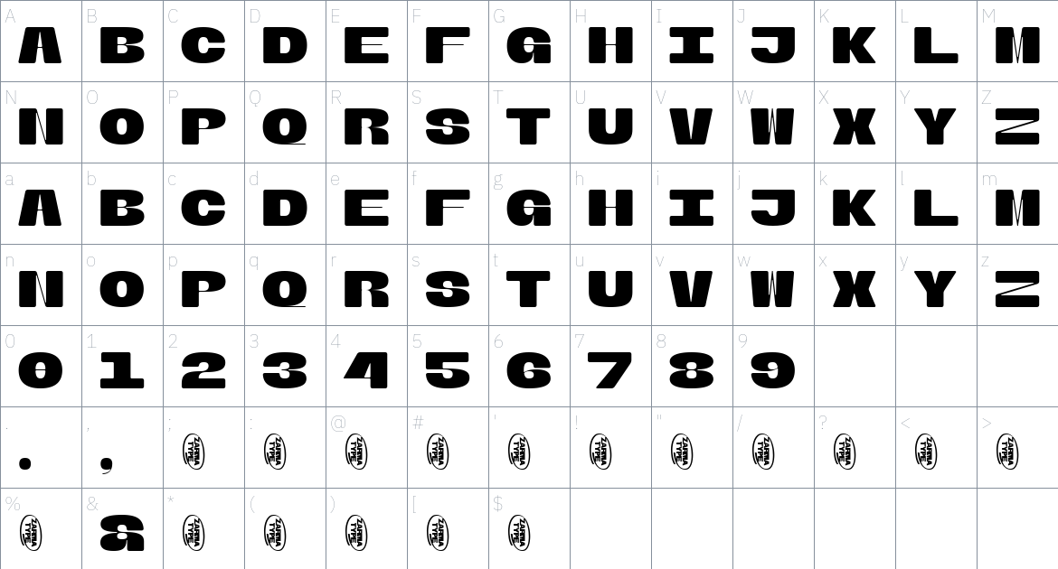 Banigar font Character Map