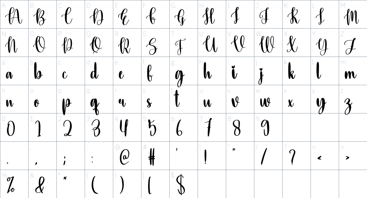 Anfant font Character Map