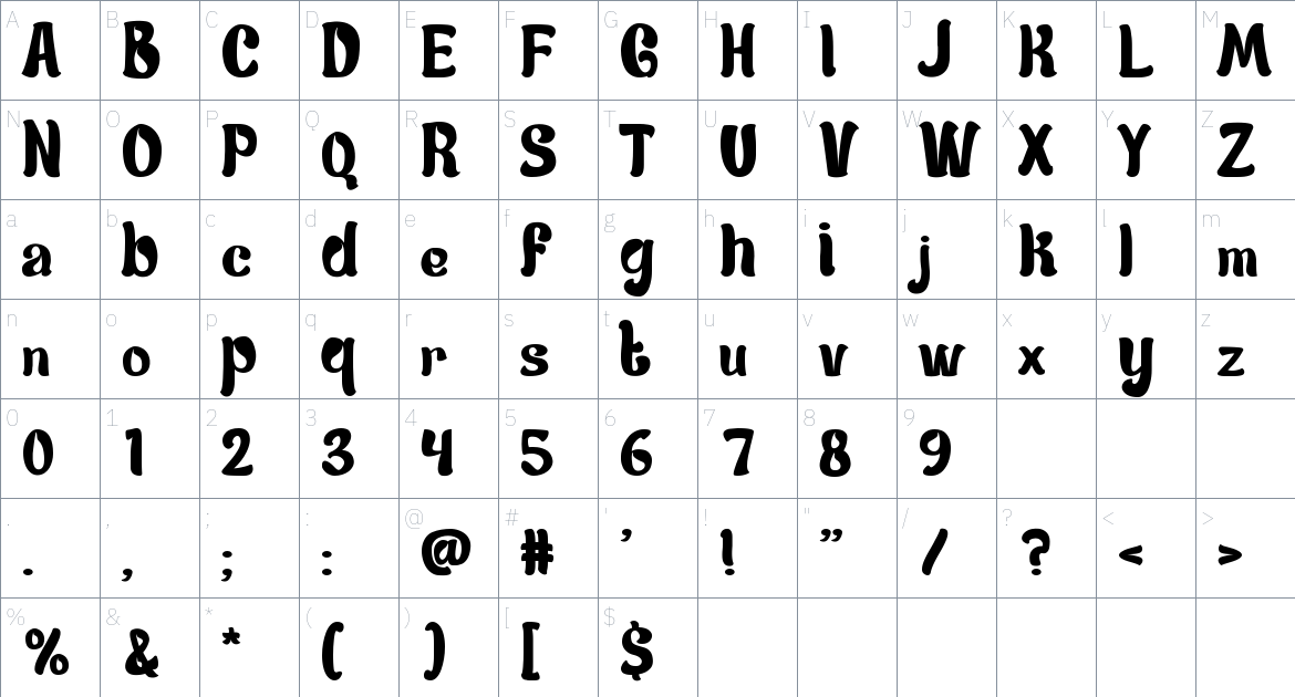 Bassdrop font Character Map