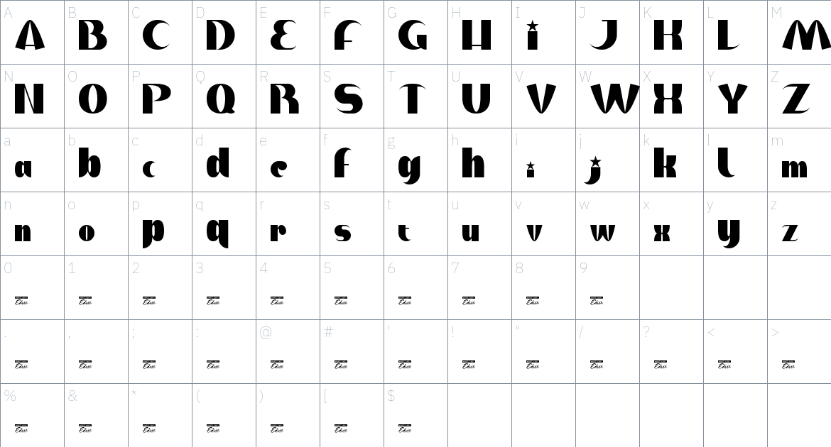 Democratic font Character Map