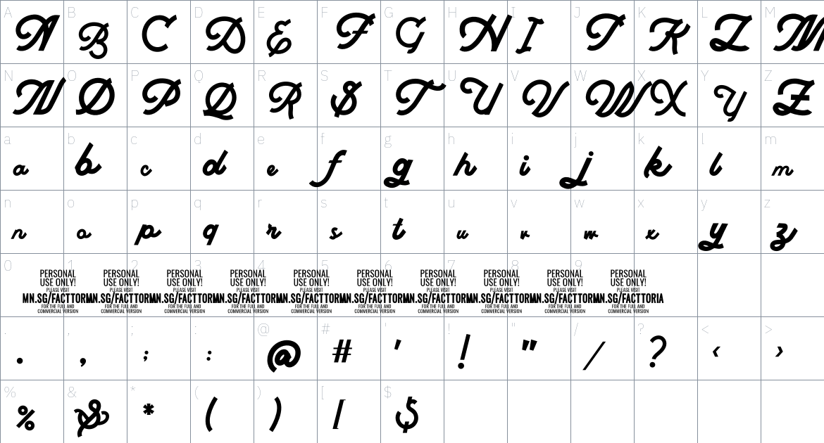 Facttoria Script PERSONAL USE font Character Map