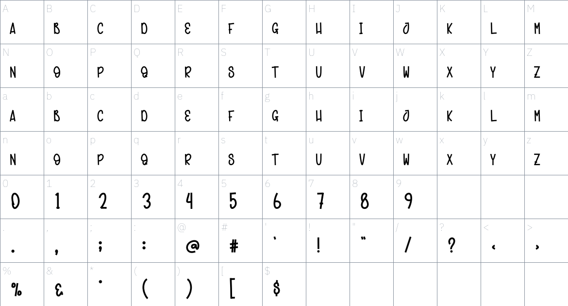 Midiar Christmas font Character Map