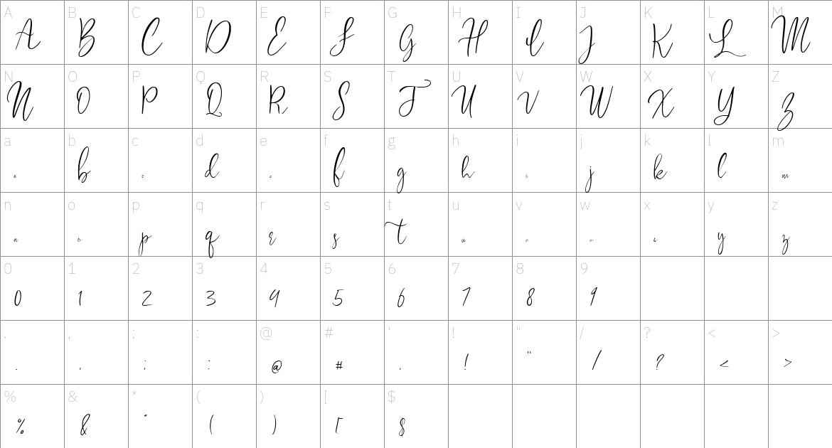 Soul Mate font Character Map