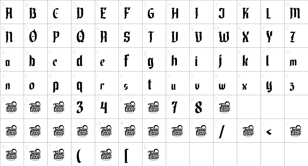 Waxen font Character Map