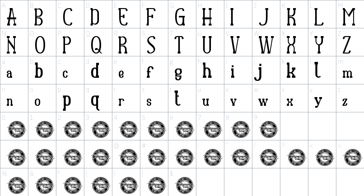 Ruby Ring font Character Map