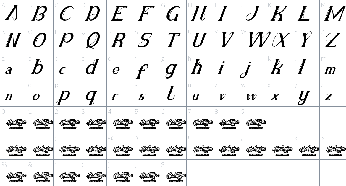 Alzam font Character Map